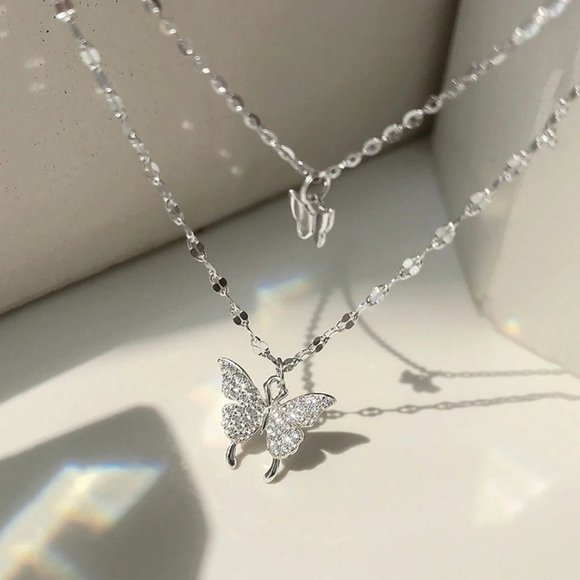 *925 Sterling Silver Diamond Butterfly Necklace A1 - Picture 9 of 11
